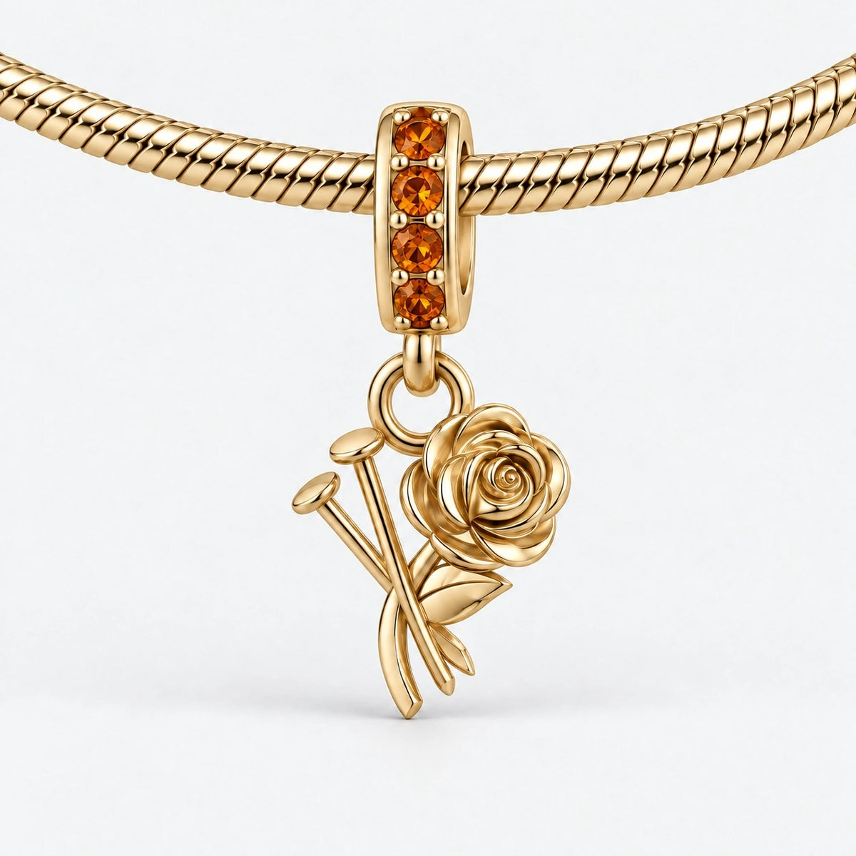 Straw Doll Charm on bracelet view