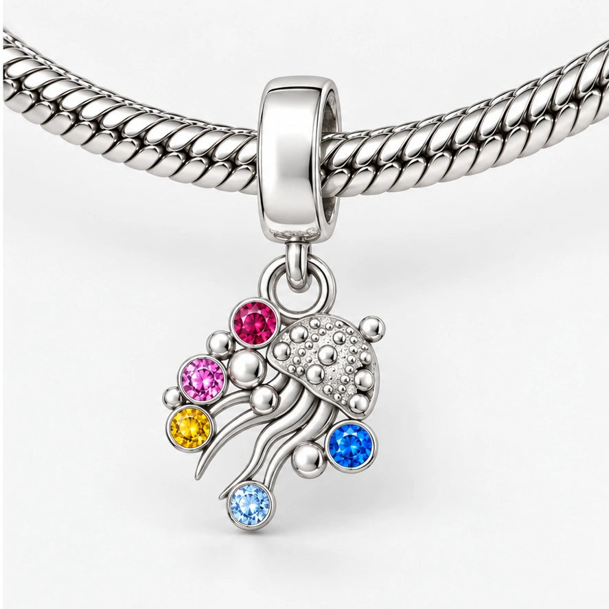 Pan Pride Jellyfish Charm on bracelet view