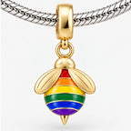 Rainbow Pride Bee Charm on bracelet view