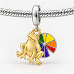 Rainbow Pride Frog Charm on bracelet view