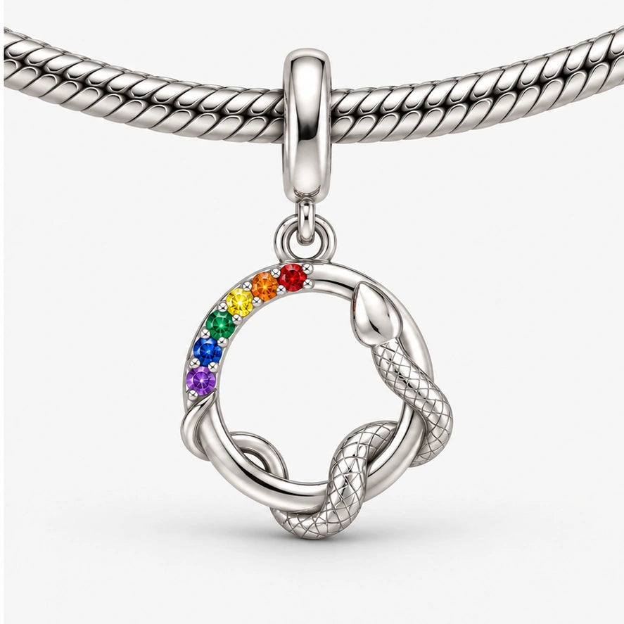 Rainbow Pride Snake Charm on bracelet view