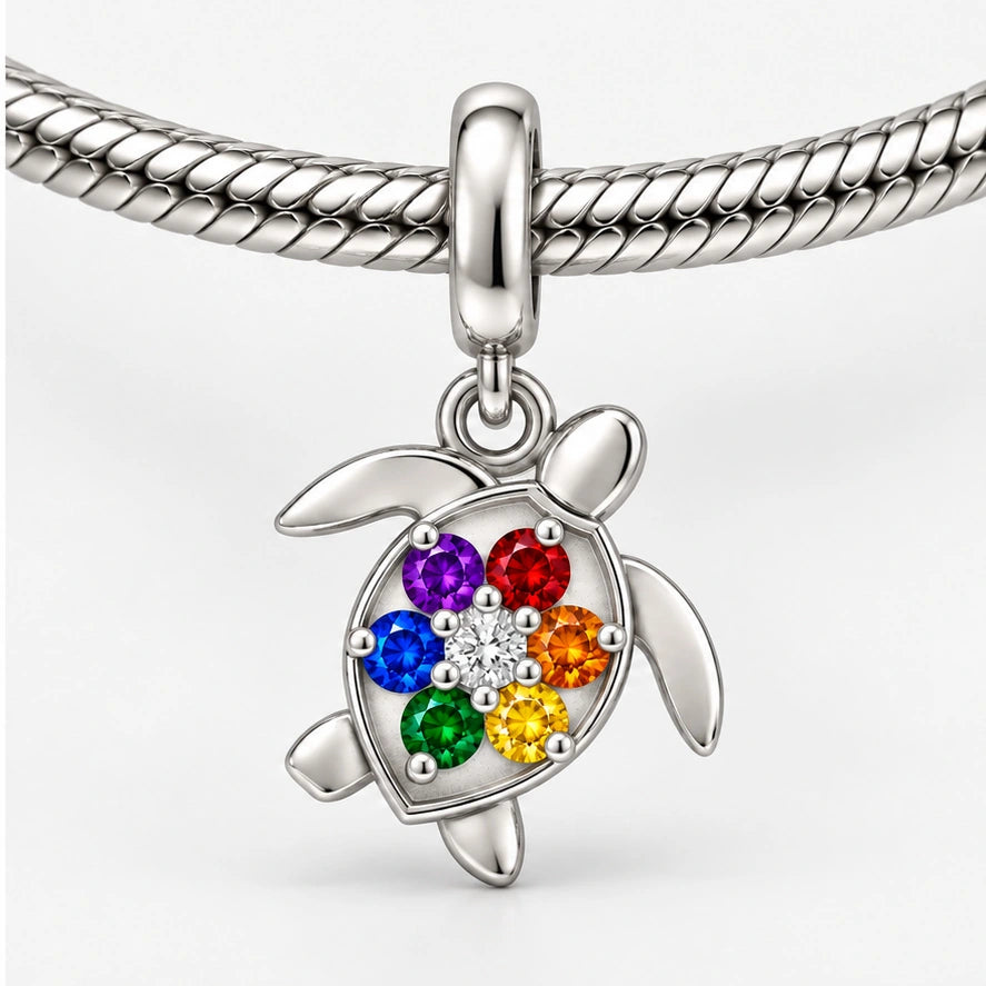 Rainbow Pride Turtle Charm on bracelet view