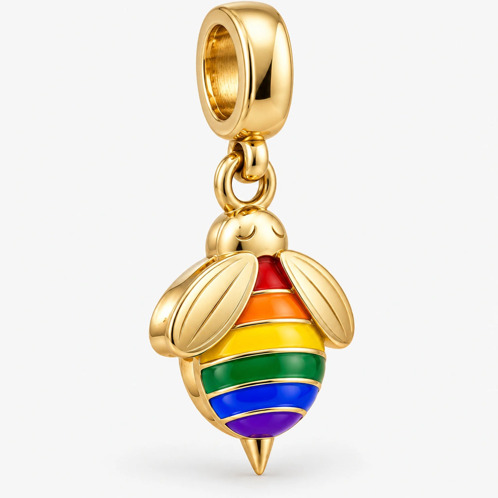 Rainbow Pride Bee Charm side view