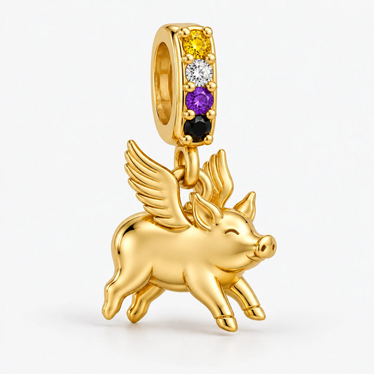 Nonbinary Pride Flying Pig Charm side view