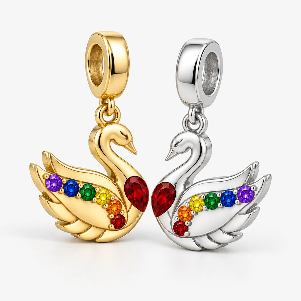 Rainbow Pride Swans Charms side view