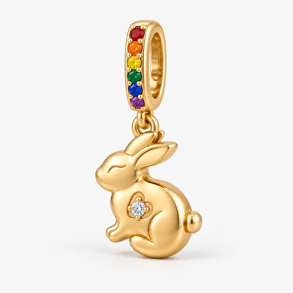 Rainbow Pride Bunny Charm side view