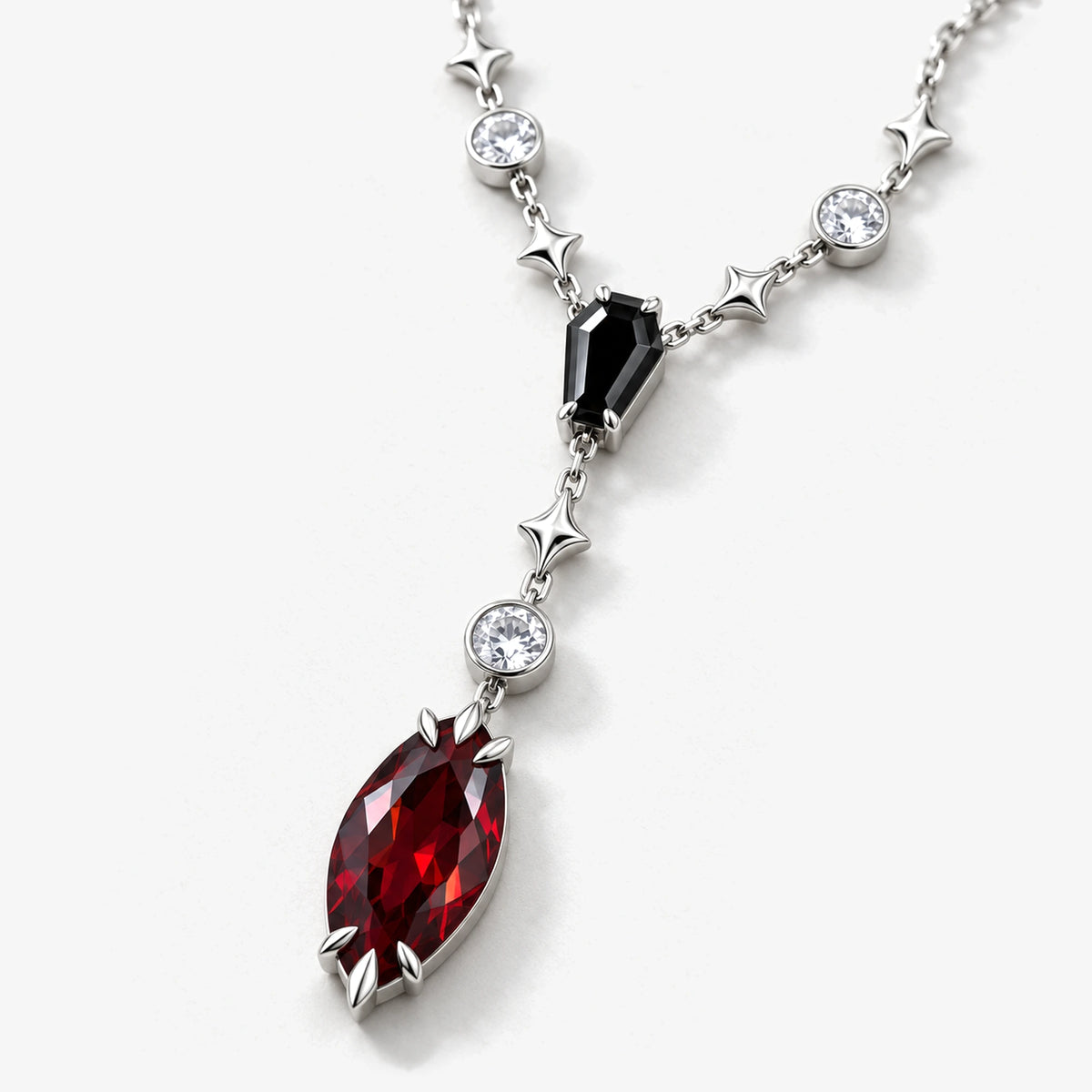 Coffin Y Necklace in Silver, three-quarter view