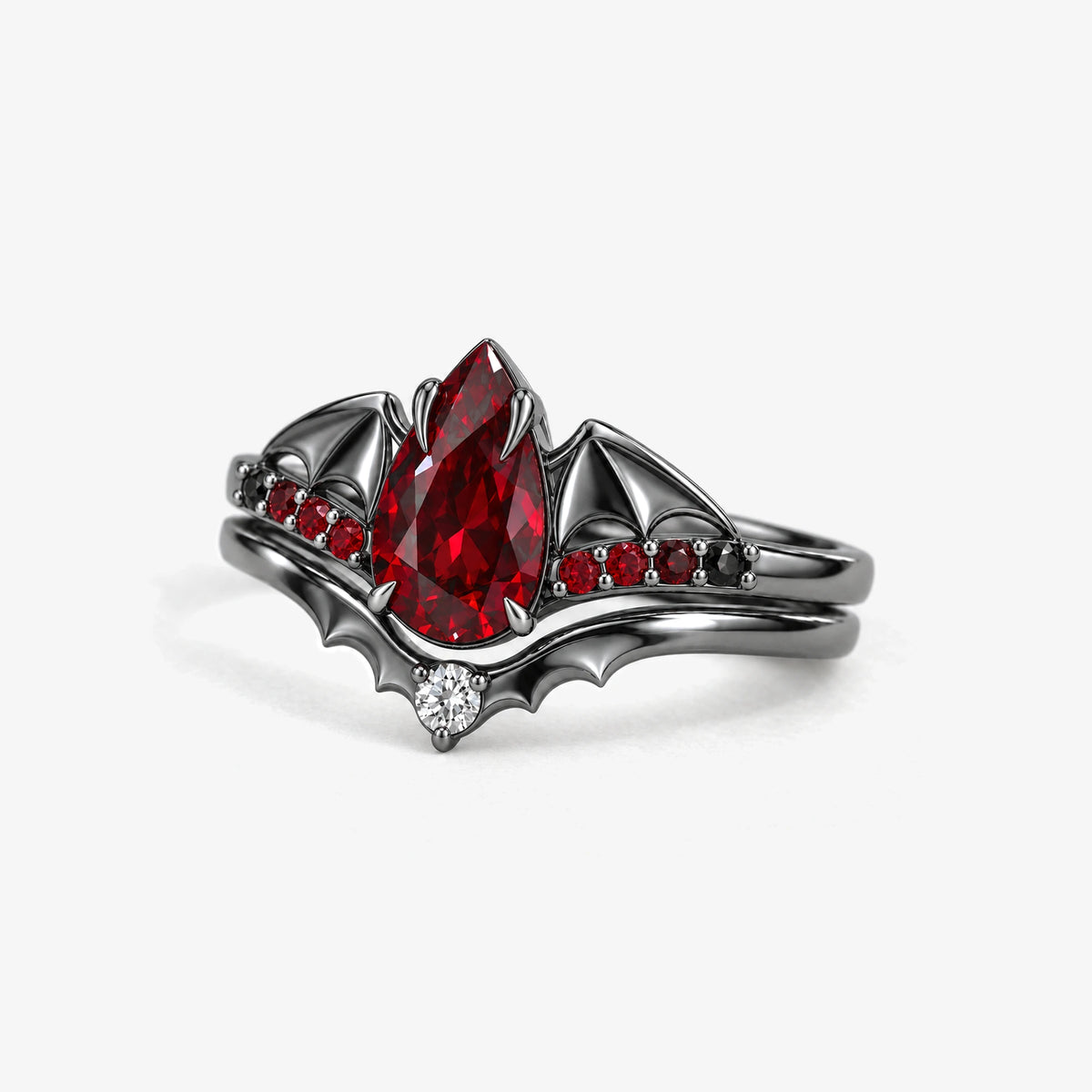 Crimson Wing Stacking Ring Set in Royal Black, right side view