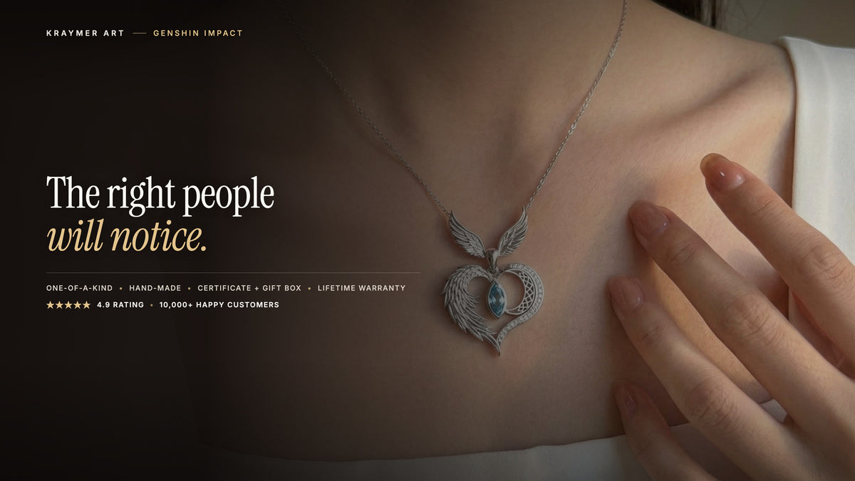 Genshin collection banner, winged heart pendant worn