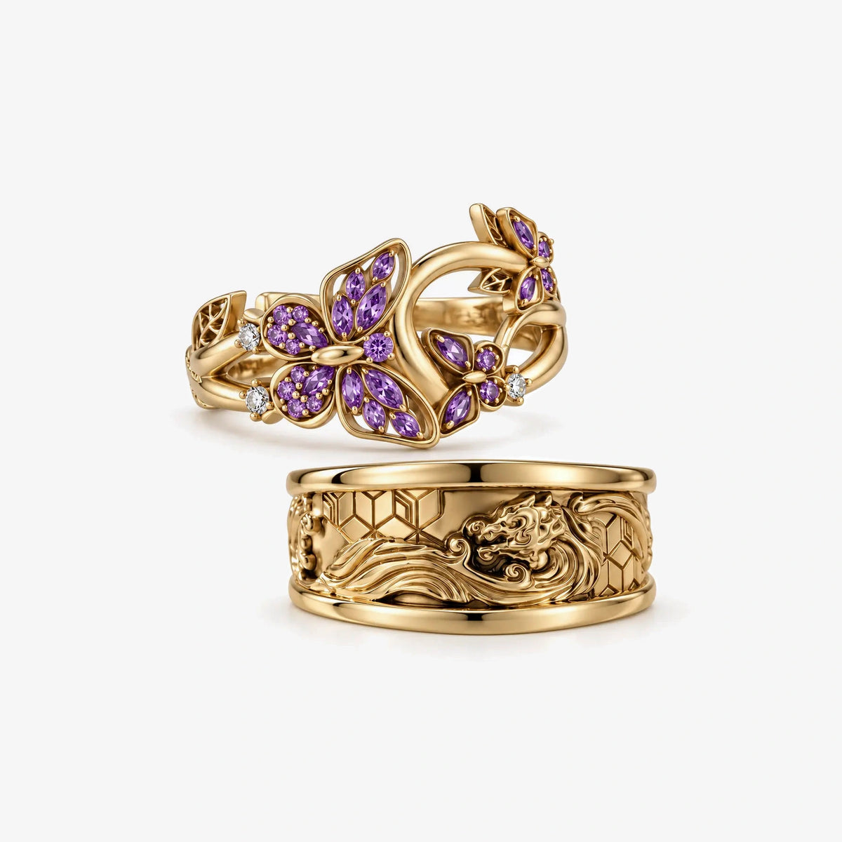 Butterfly Hashira x Water Hashira Ring Set in gold
