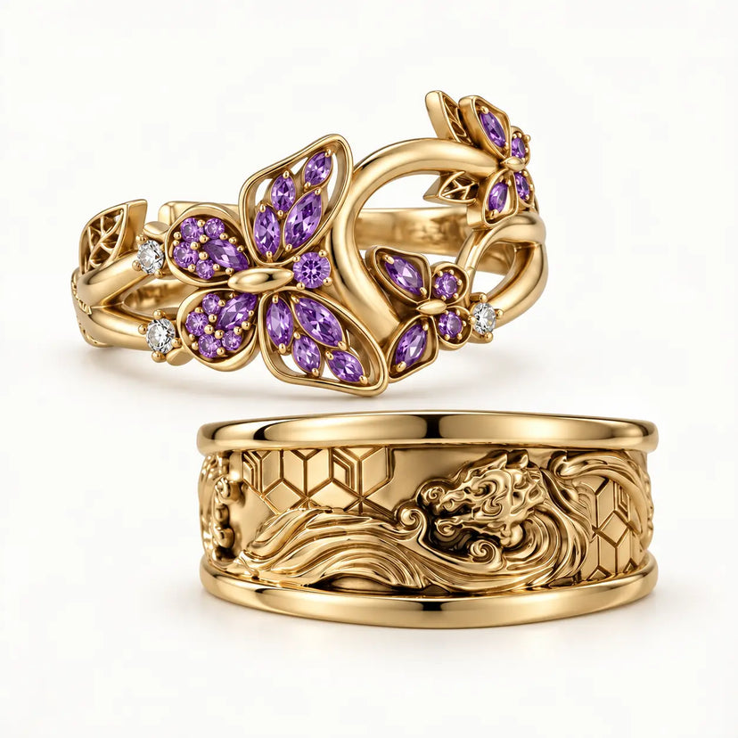 Butterfly Hashira x Water Hashira Ring Set