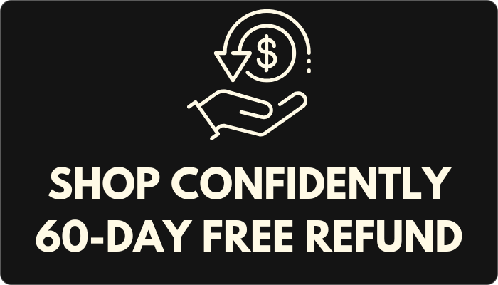 Black card with cash-back over the hand icon, featuring 'Shop Confidently 60-Day Free Refund'.