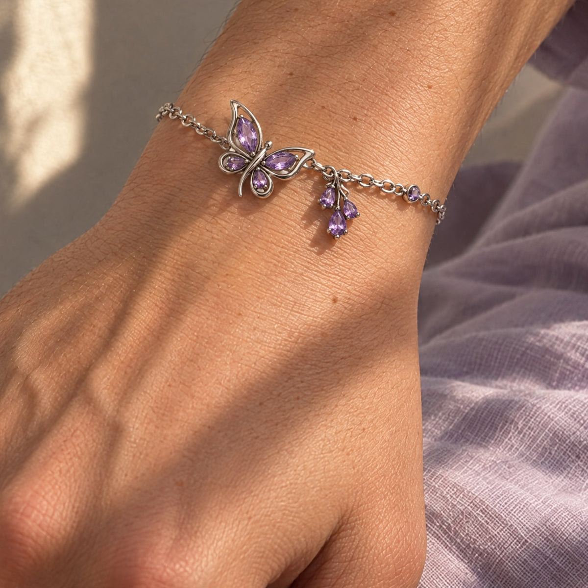 Butterfly Hashira Bracelet in silver worn on the wrist