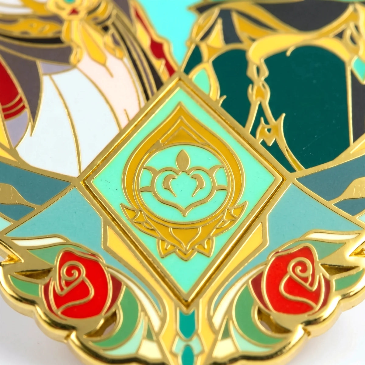 Second detail shot of Kaveh x Alhaitham Glow-in-Dark Enamel Pin, Kraymer Art