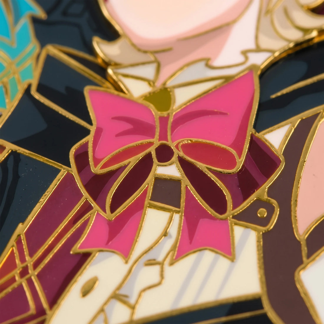 Lyney x Lynette Glow in the Dark Enamel Pin glowing in the dark