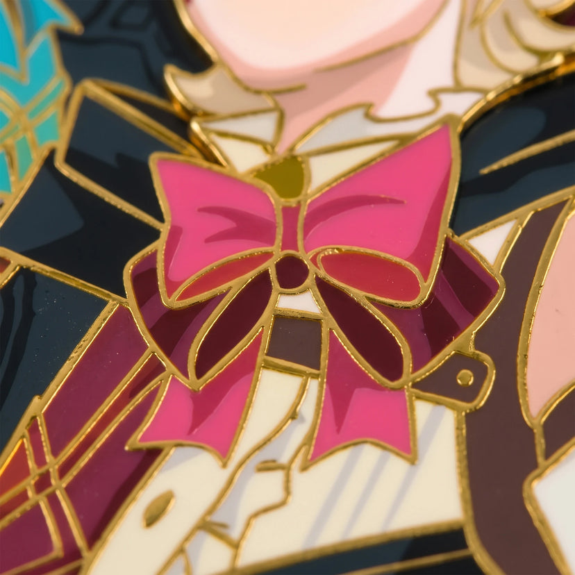 Detail shot of Lyney x Lynette Glow-in-Dark Enamel Pin, Kraymer Art