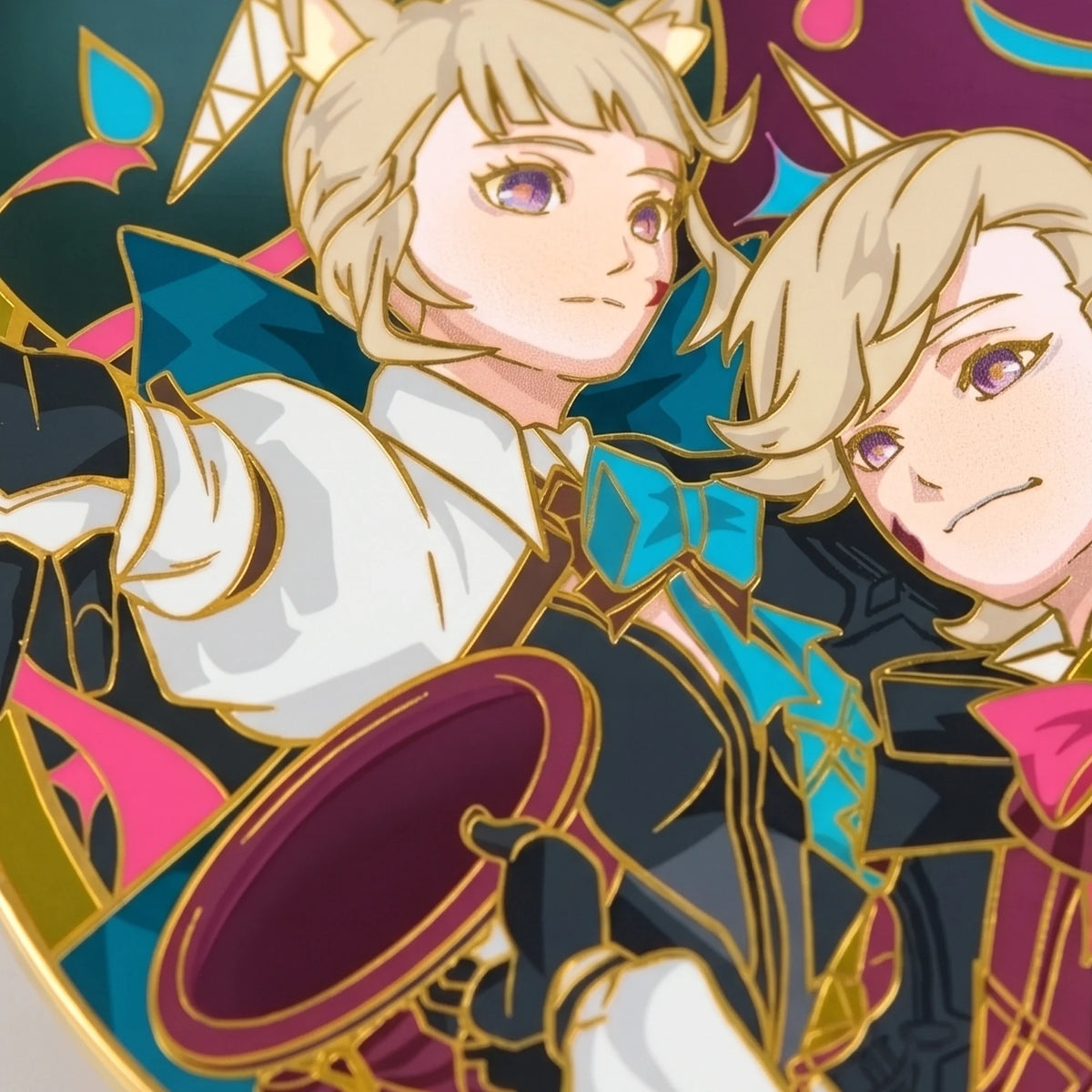 Second detail shot of Lyney x Lynette Glow-in-Dark Enamel Pin, Kraymer Art