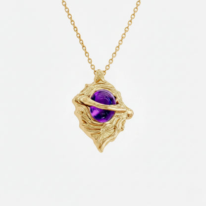 Gold Hollow Purple Locket Necklace