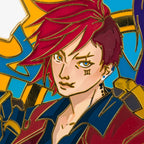 Detail shot of Vi x Cait Glow-in-Dark Enamel Pin, Kraymer Art