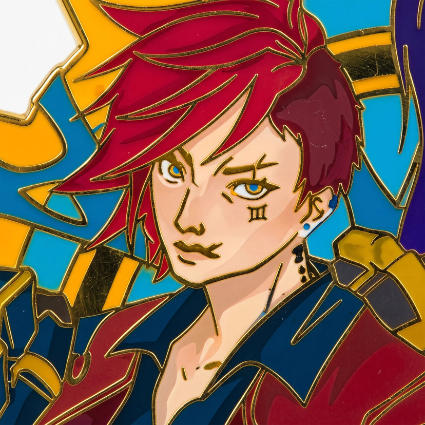 Detail shot of Vi x Cait Glow-in-Dark Enamel Pin, Kraymer Art