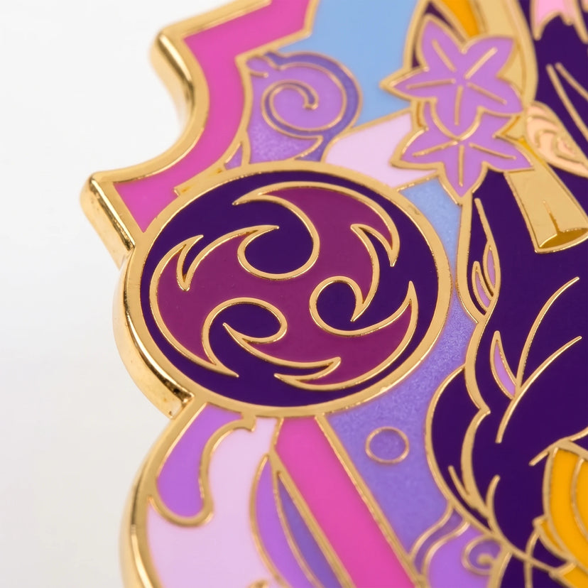 Detail shot of Yae Miko x Raiden Shogun Glow-in-Dark Enamel Pin, Kraymer Art