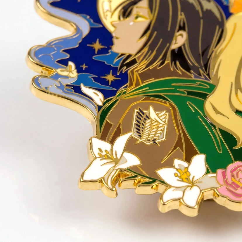Detail shot of Ymir x Historia Glow-in-Dark Enamel Pin, Kraymer Art