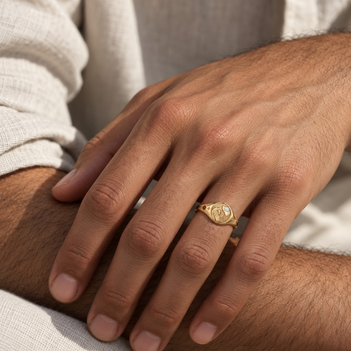 Origin Path Ring in gold, worn