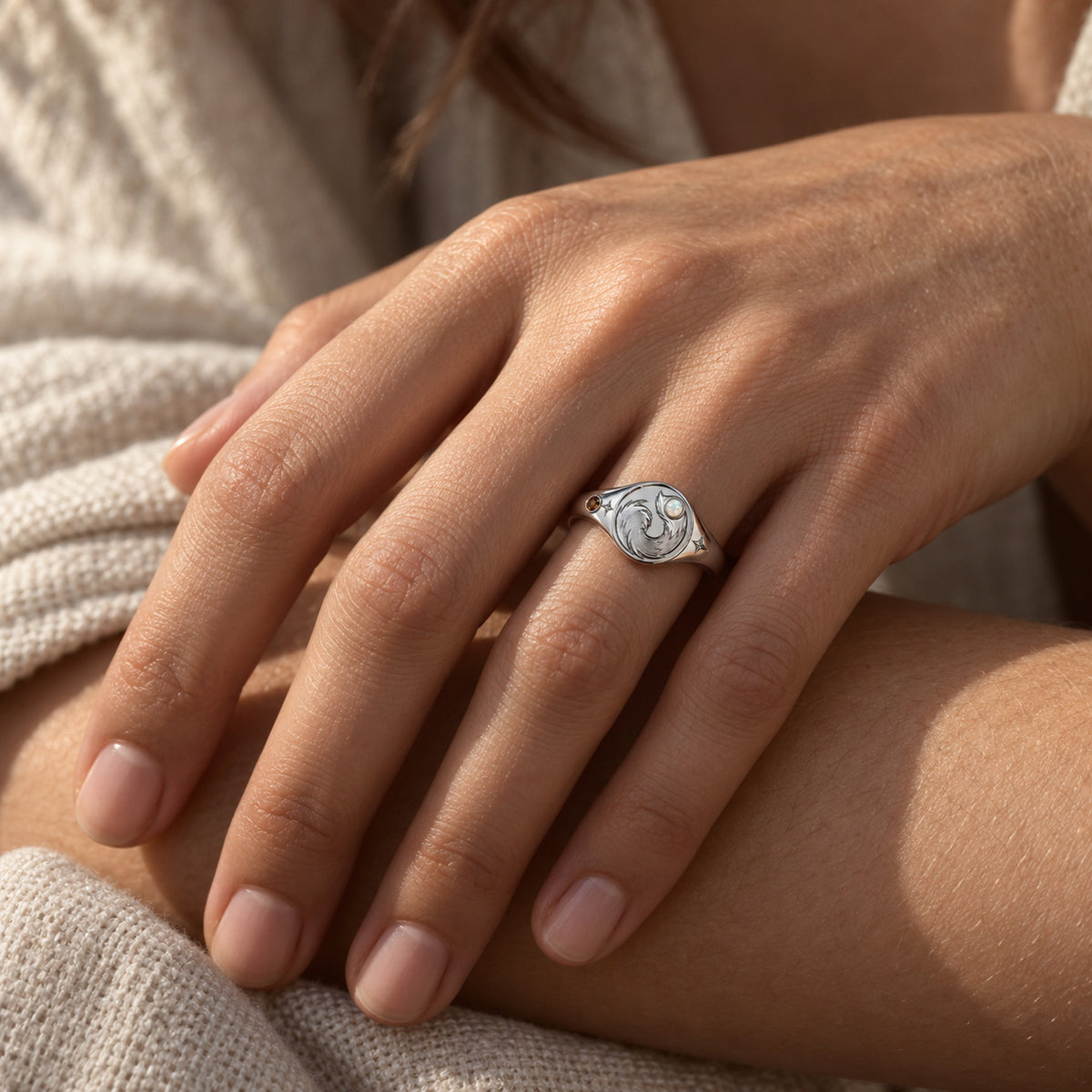 Origin Path Ring in silver, worn