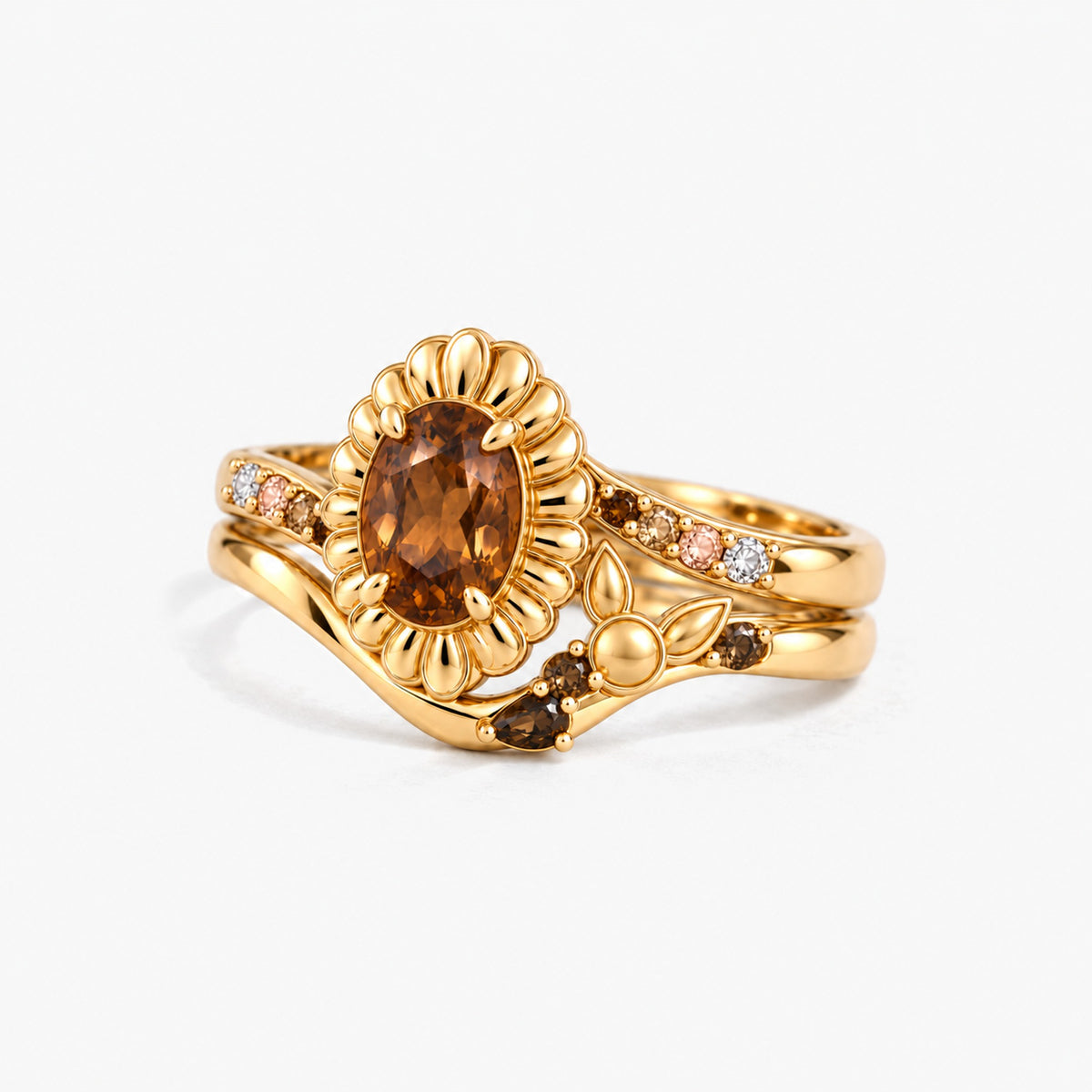 Origin Path Ring Set in gold, angled view
