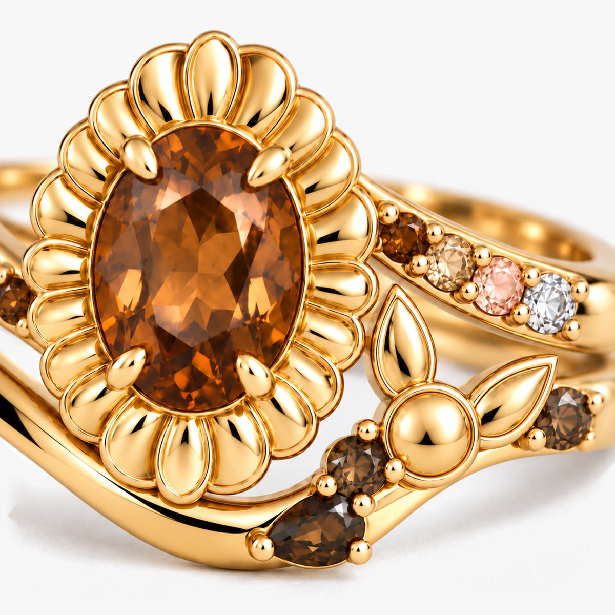 Origin Path Ring Set in gold, close-up