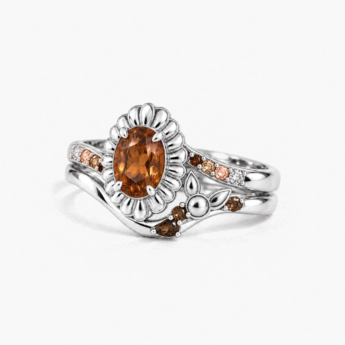 Origin Path Ring Set in silver, angled view