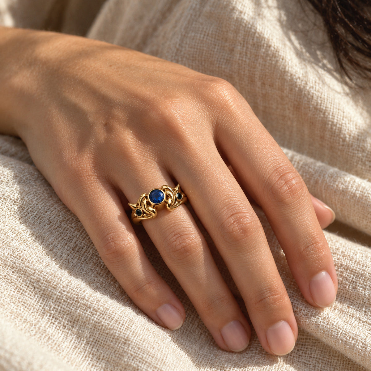 Aura Spike Ring in gold, worn