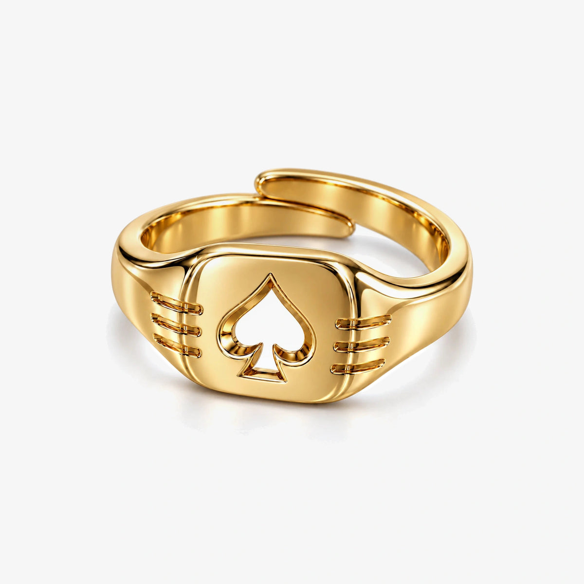 Aventurine Edge of Fortune Ring in gold, front view