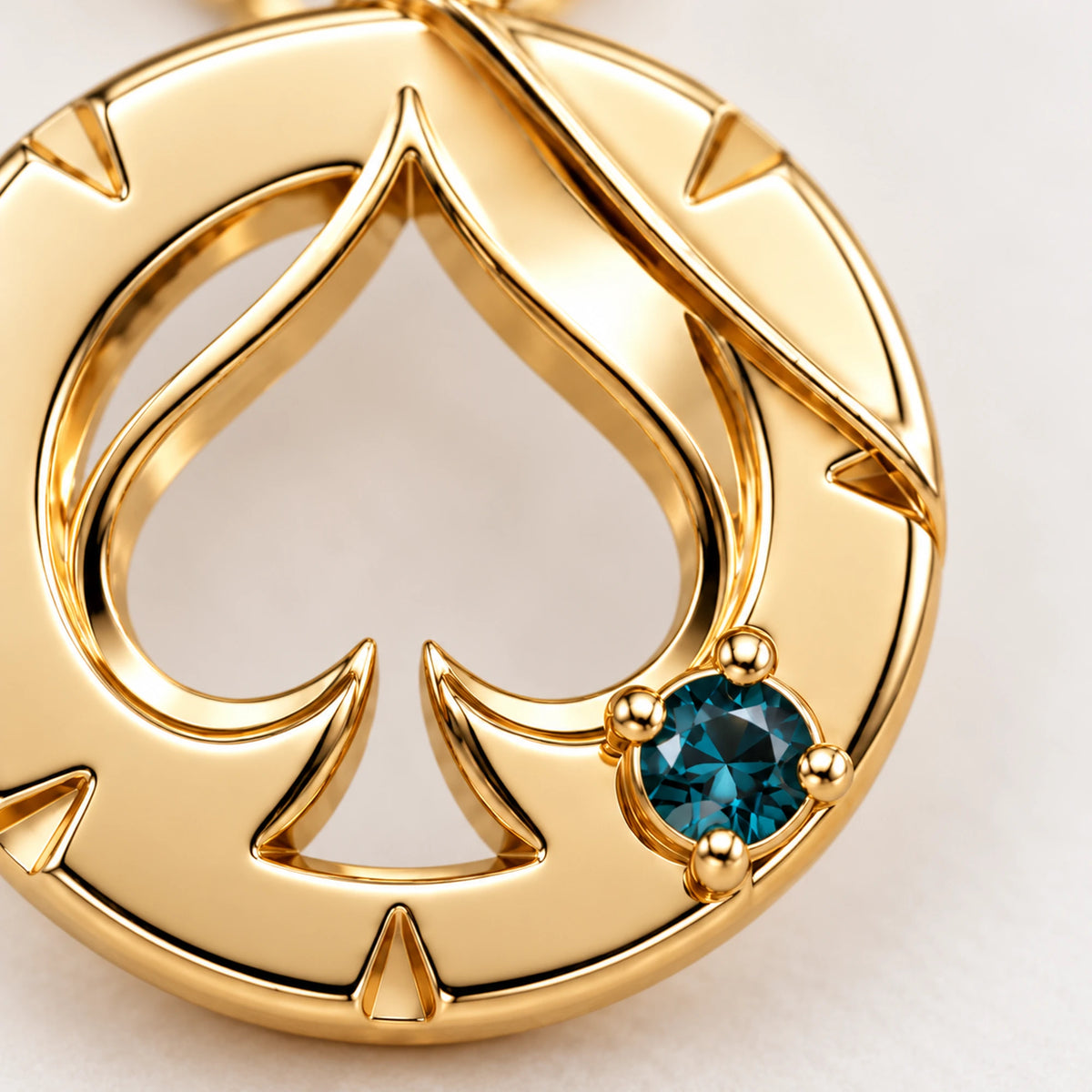 Aventurine House Medallion Necklace, close-up of the teal-blue stone