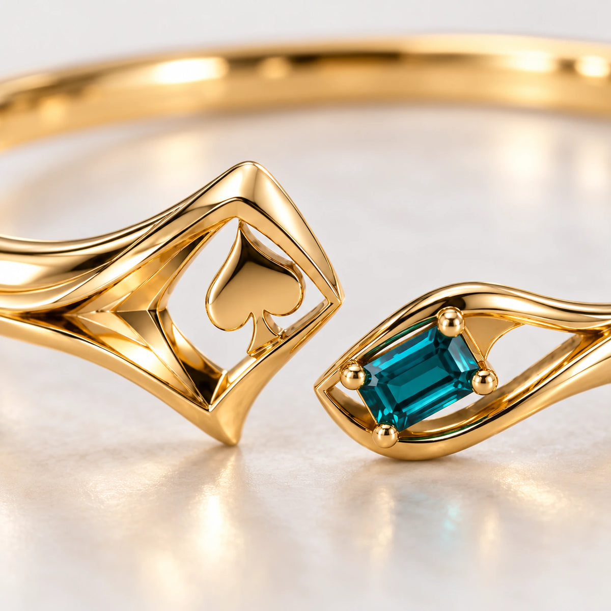 Aventurine Quiet Risk Bracelet, close-up of the spade and teal-blue stone