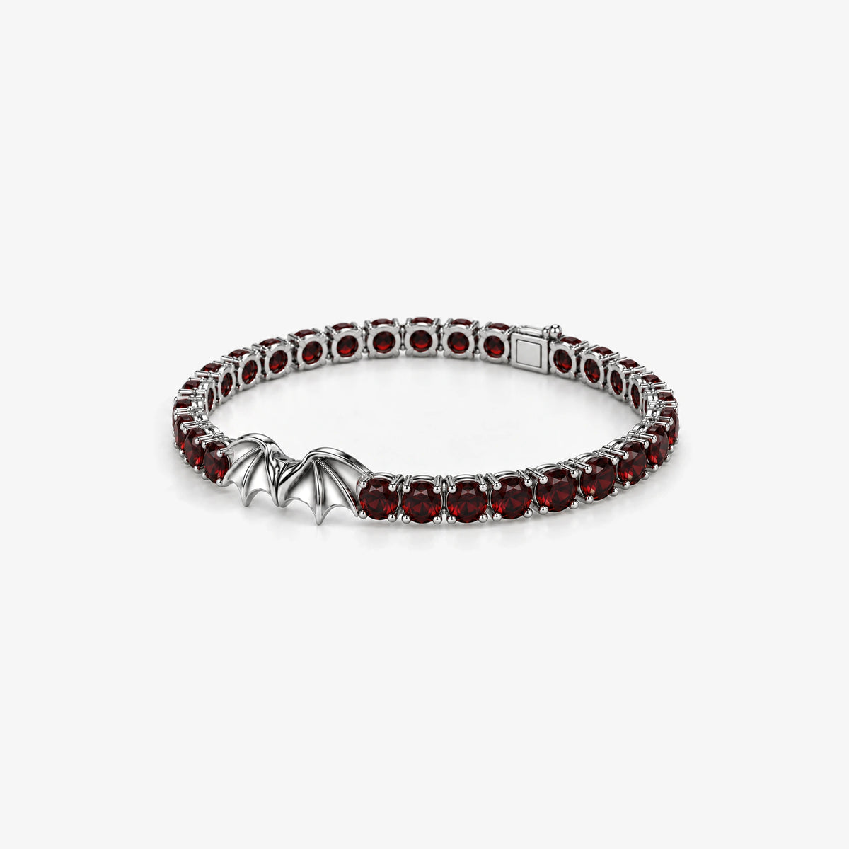 Crimson Wing Tennis Bracelet in Silver, left side view