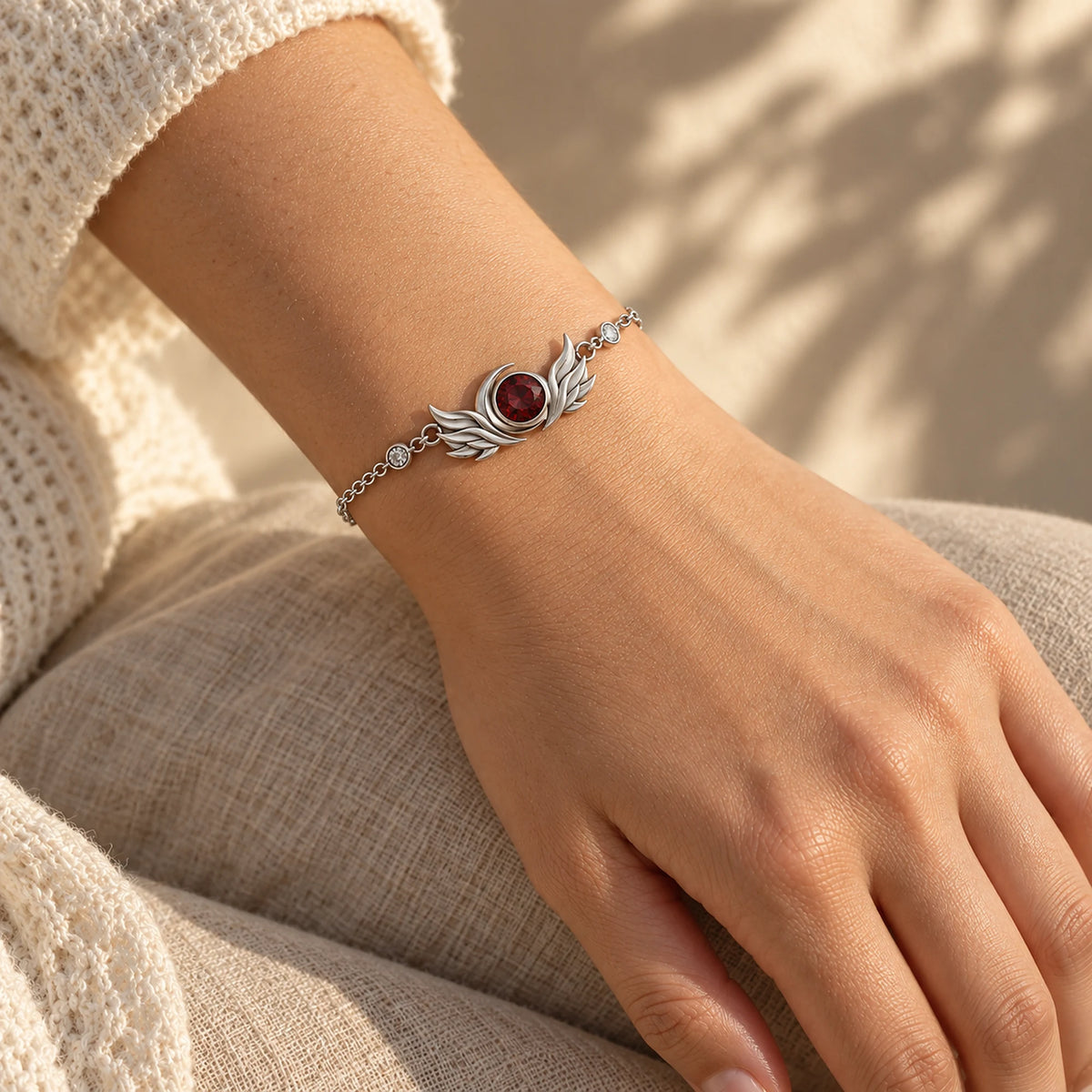 Black Swan Bracelet in silver, worn