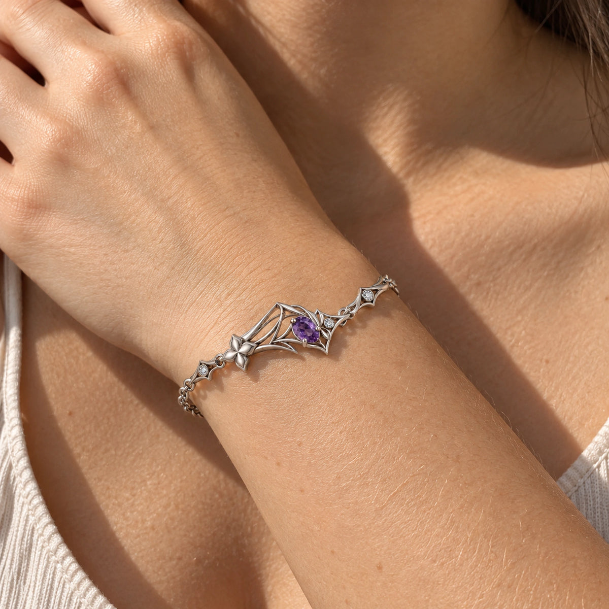 Black Swan Memoria Bracelet in silver worn on the wrist