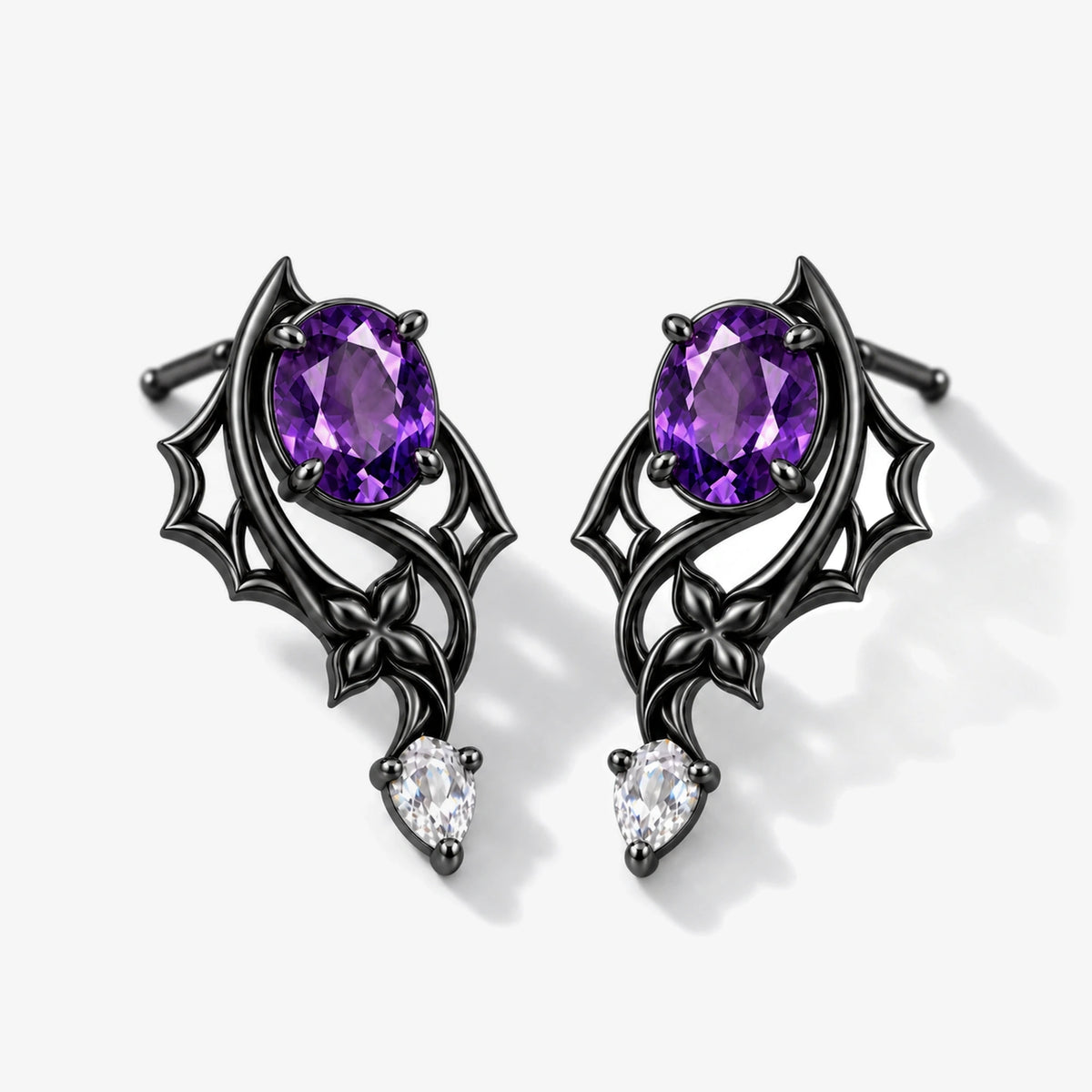 Black Swan Memoria Earrings in Royal Black, studio view