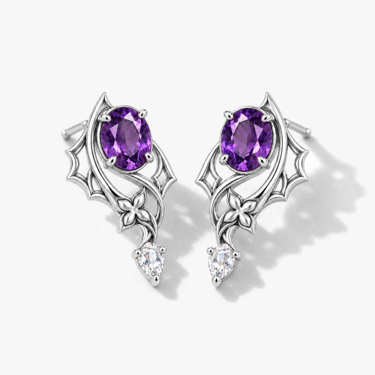 Black Swan Memoria Earrings in silver, front view
