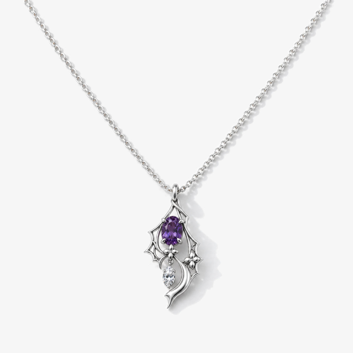 Black Swan Memoria Necklace in silver, front view