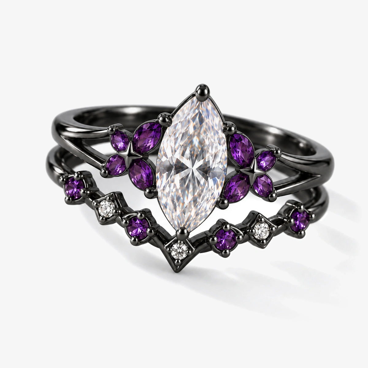 Black Swan Memoria Two-in-One Ring in Royal Black, studio view
