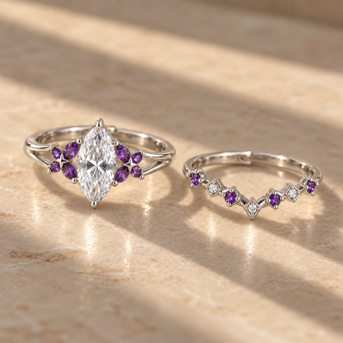 The two rings of the Black Swan Memoria Two-in-One Ring side by side