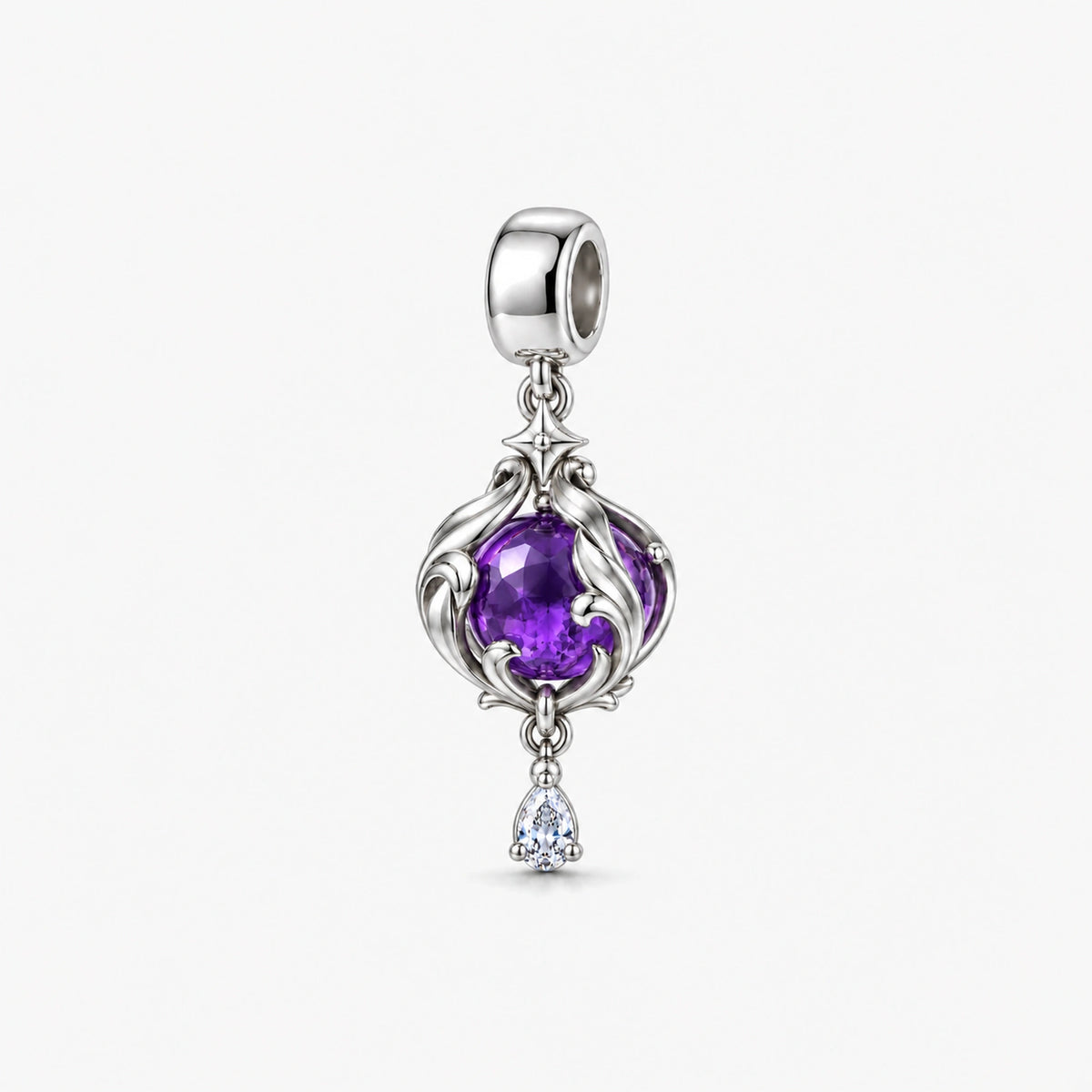 Black Swan Memory Orb Charm in silver, front view