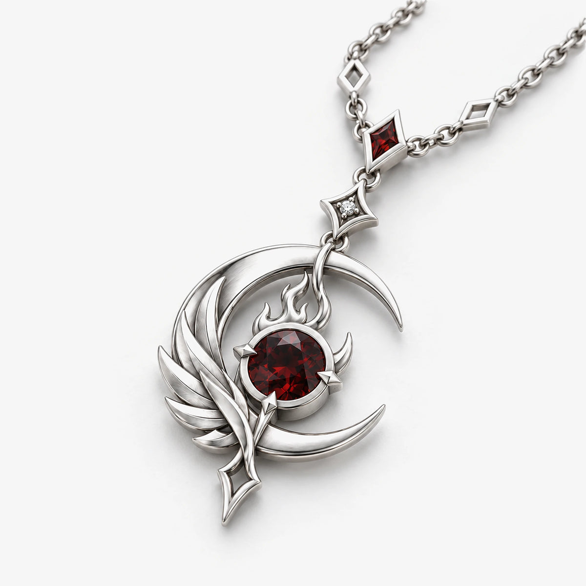 Black Swan Necklace in silver, angled view