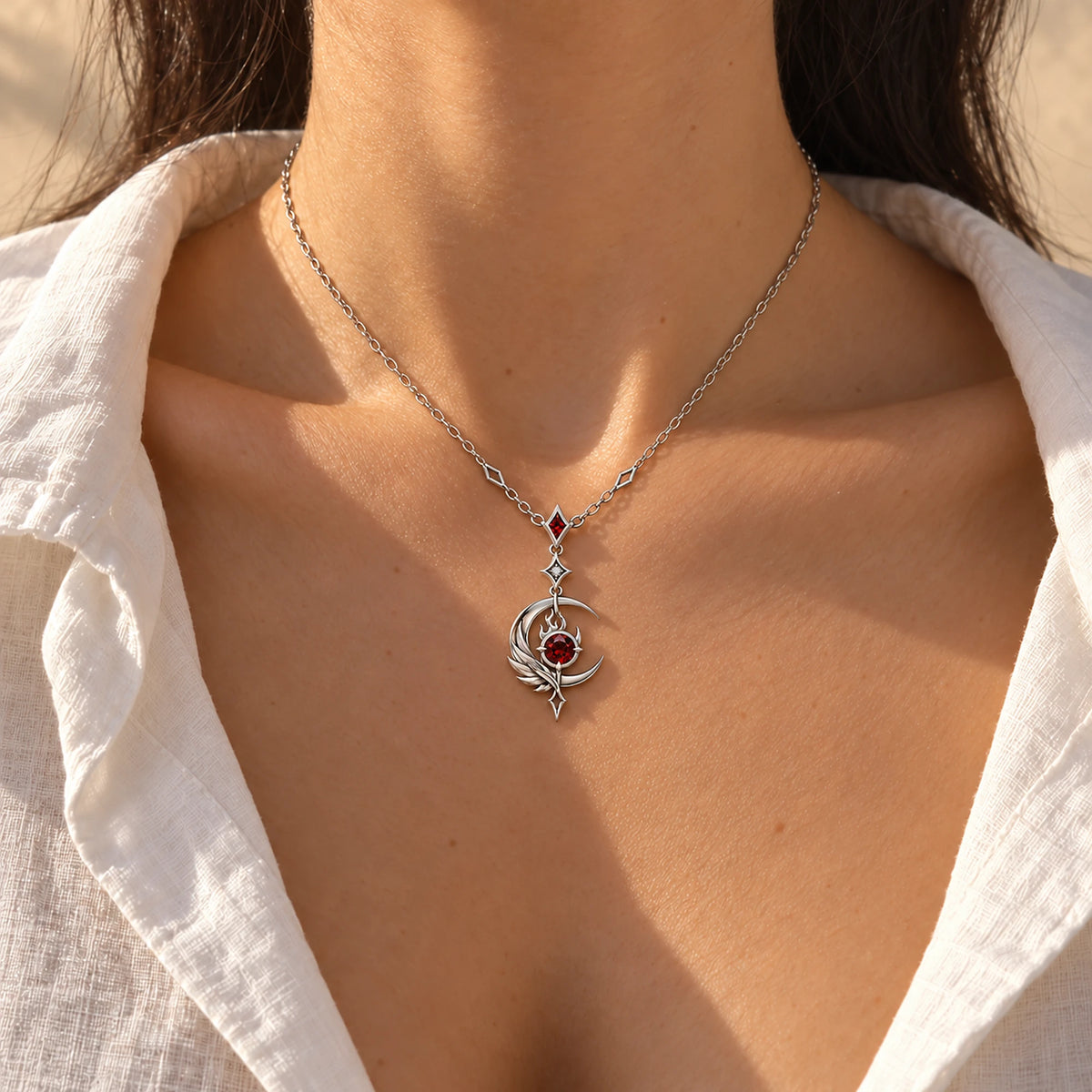 Black Swan Necklace in silver, worn