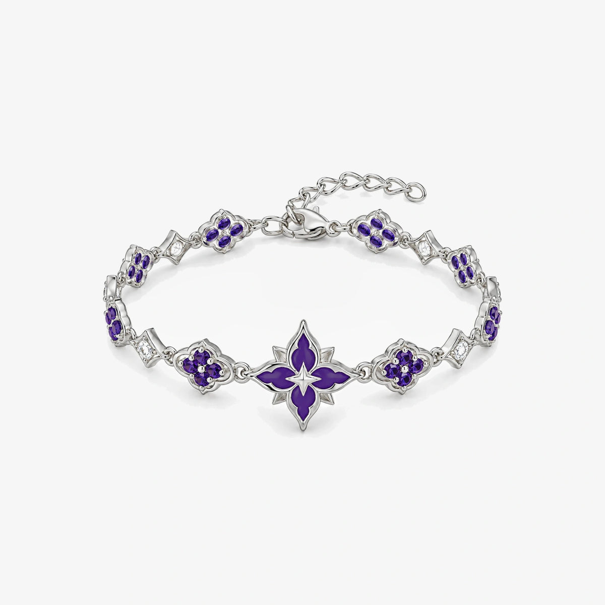 Black Swan Violet Star Bracelet in silver, front view