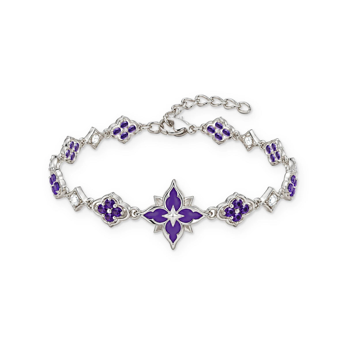 Black Swan Violet Star Bracelet in silver, three-quarter view