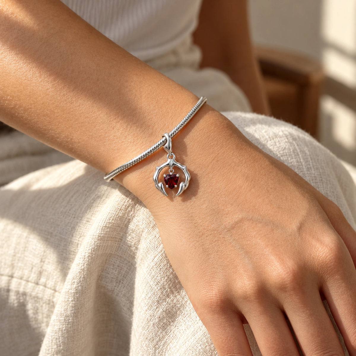 Blood Bond Charm in Silver, worn