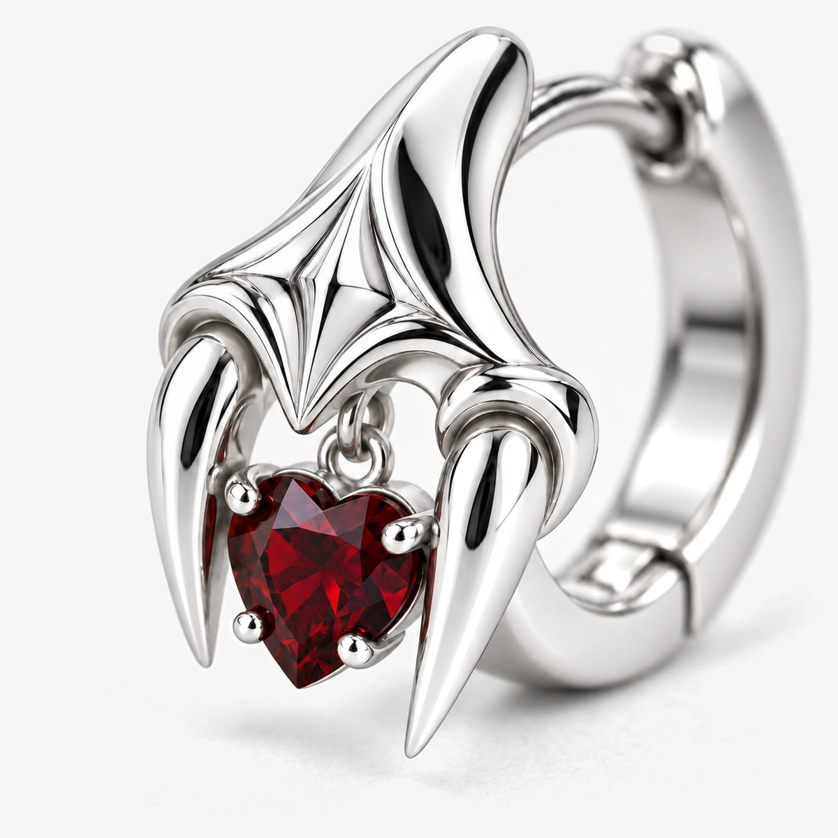 Blood Bond Huggie Earrings in Silver, close-up of the stone setting
